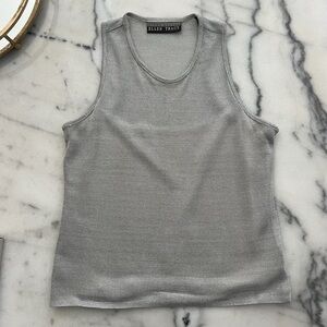 Ellen Tracy by Linda Allred silver mesh sleeves top